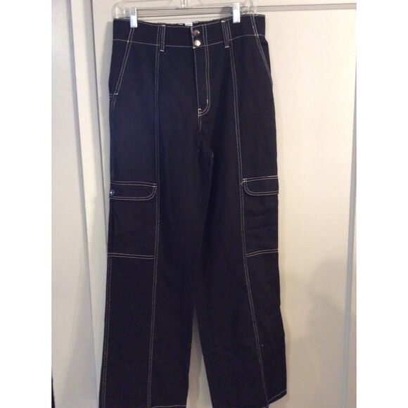 New NWT RSQ Black Women's Smock Waist Loose Cargo Stitched pants XL - Picture 2 of 10